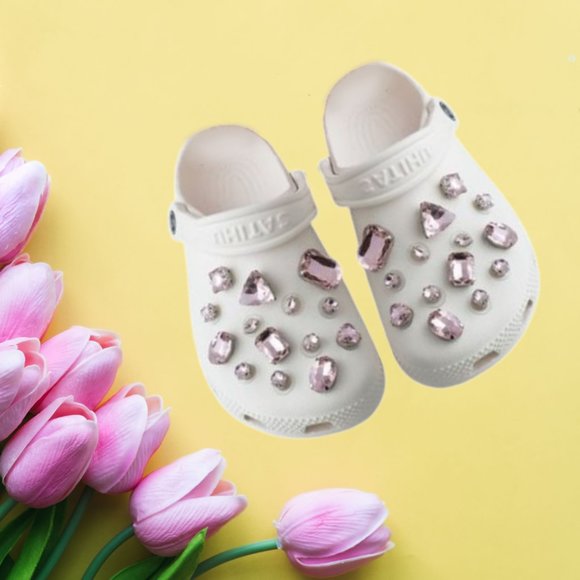 Light Pink Glass Rhinestone Shoe Charms - Picture 9 of 11